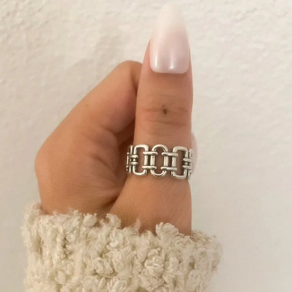 925 Sterling Silver Link Ring Minimalist Dainty Adjustable Ring Thumb Ring - Picture 4 of 8